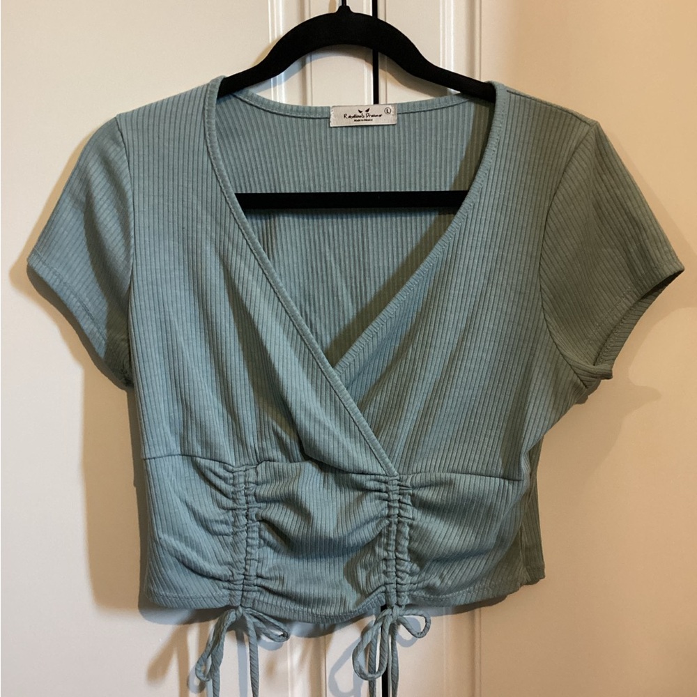 Rebellious One Green Ruched Wrap Crop Top